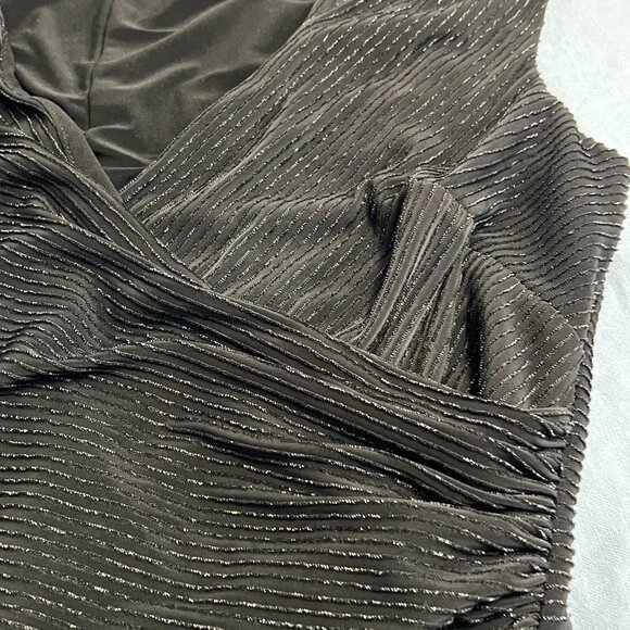 Lauren Ralph Lauren Black Ruched Metallic Sheath Dress Size 12 V-Neck Cocktail - Picture 4 of 11